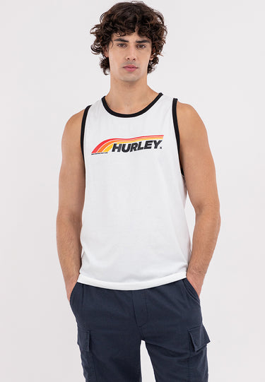 HURLEY RETRO STRIPE Men's White Graphic Tank Top